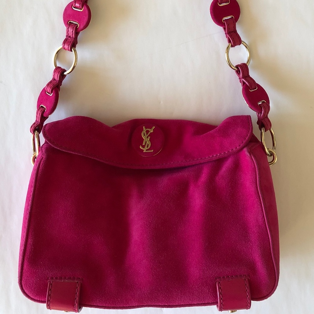 Yves Saint Laurent pink suede bag